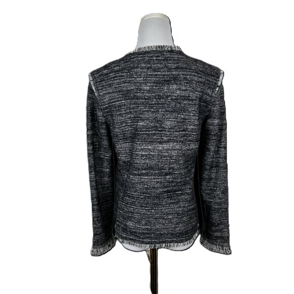 Banana Republic Jacket Women S Tweed Fringe Grey Lined Asymmetrical Snap Closure - Picture 4 of 15